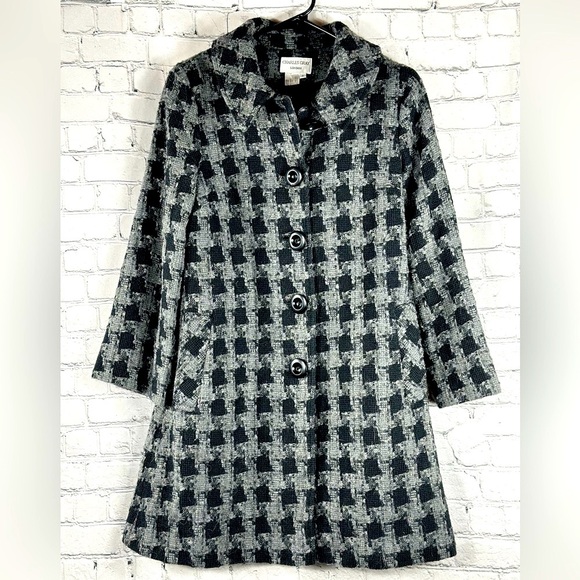 Charles Gray London Wool Blend Houndstooth Peacoat, Black And Grey, Size Small - Picture 1 of 8